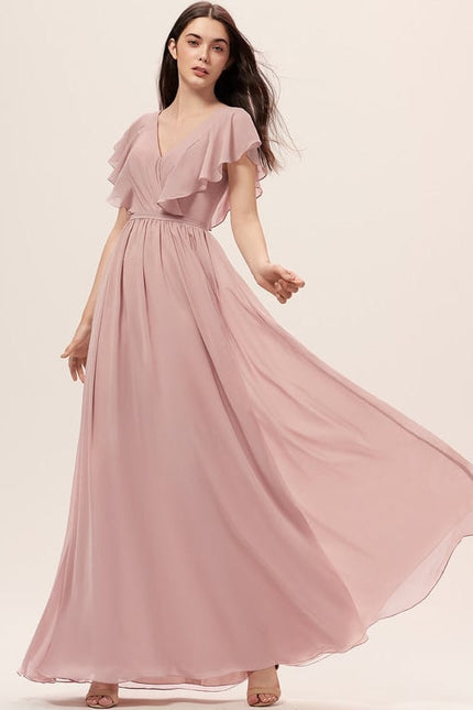 Robe de Soirée Mousseline Beige - gallery 3