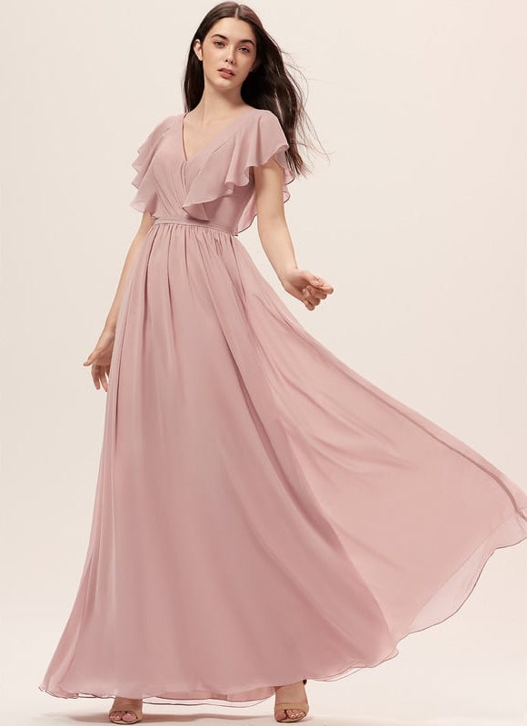 Robe de Soirée Mousseline Beige - gallery 3