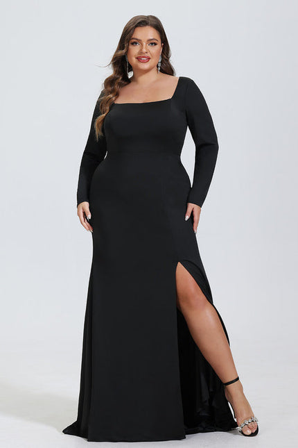 Robe Longue Noire Jersey Soirée Avec Traîne - gallery 5