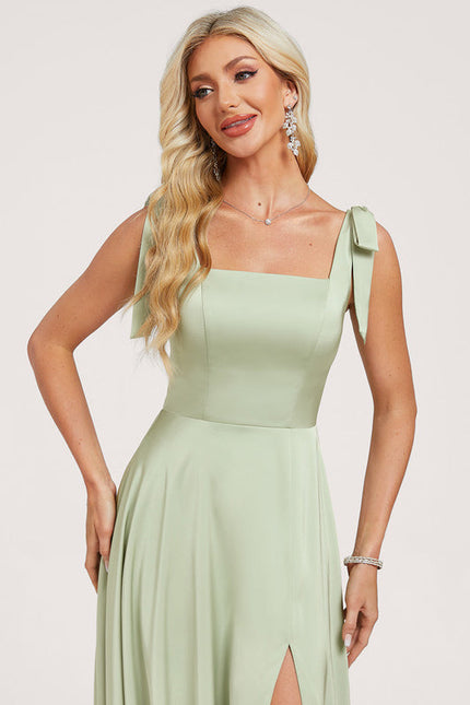 Robe de Soirée Satin Vert Pastel - gallery 3