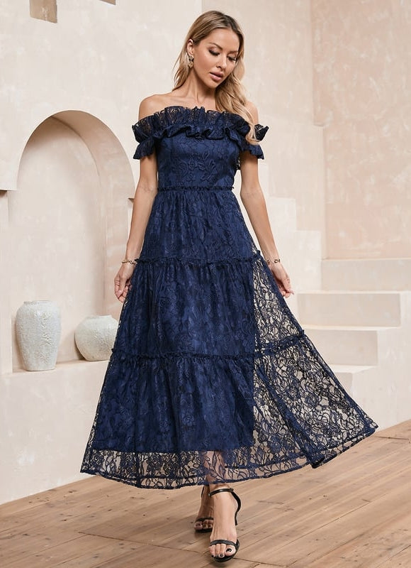 Robe de Soirée Dentelle Marine