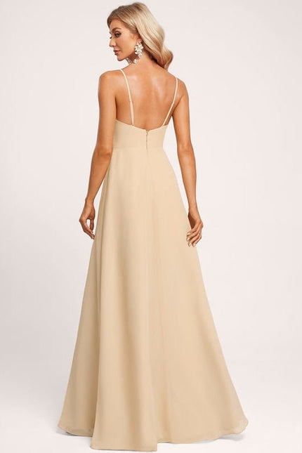 Robe de Soirée Mousseline Beige - gallery 1