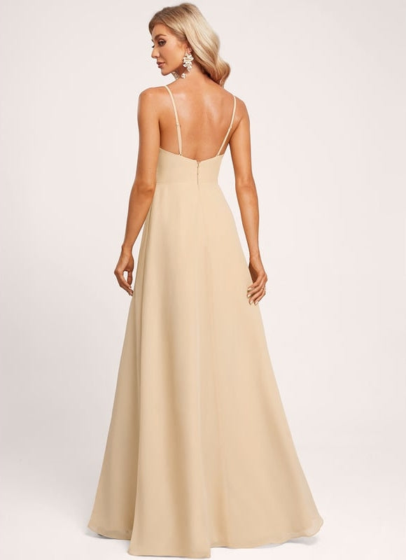Robe de Soirée Mousseline Beige - gallery 1
