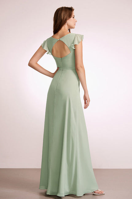Robe de Soirée Mousseline Beige - gallery 4
