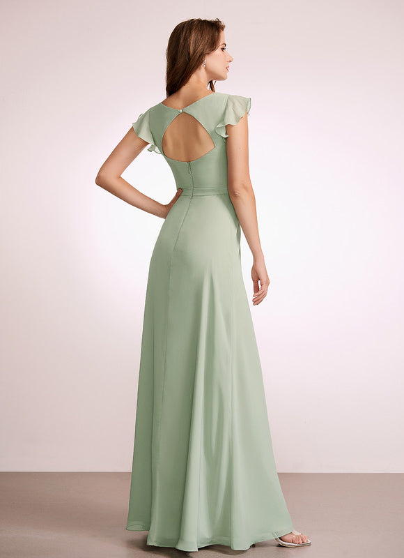 Robe de Soirée Mousseline Beige - gallery 4