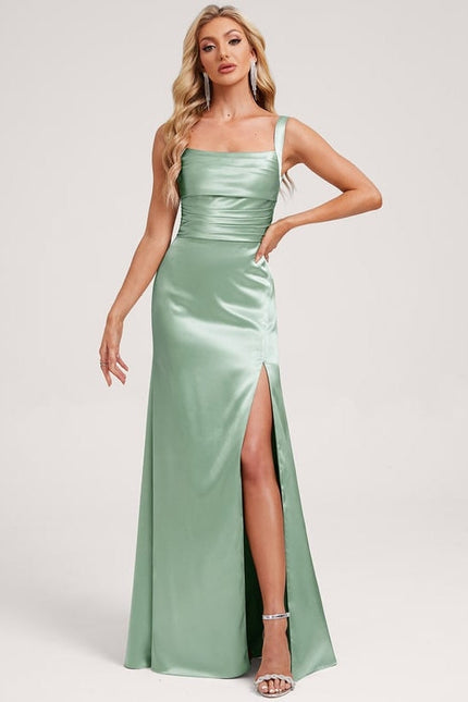 Robe de Soirée Satin Vert Deau