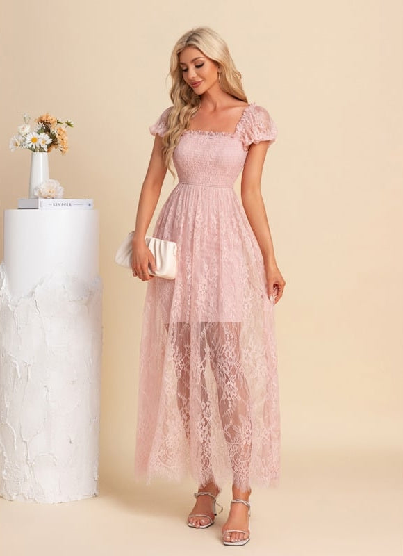 Robe de Soirée Dentelle Rosée - gallery 4
