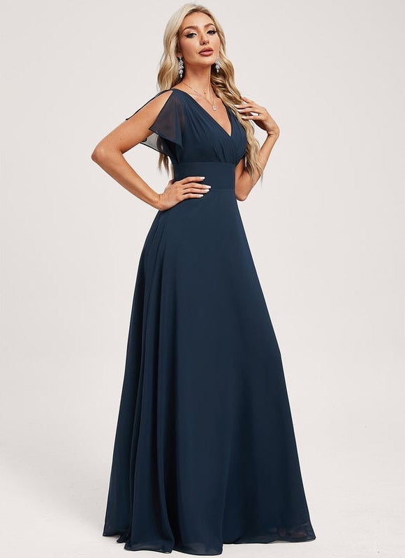 Robe de Soirée Mousseline Beige - gallery 2