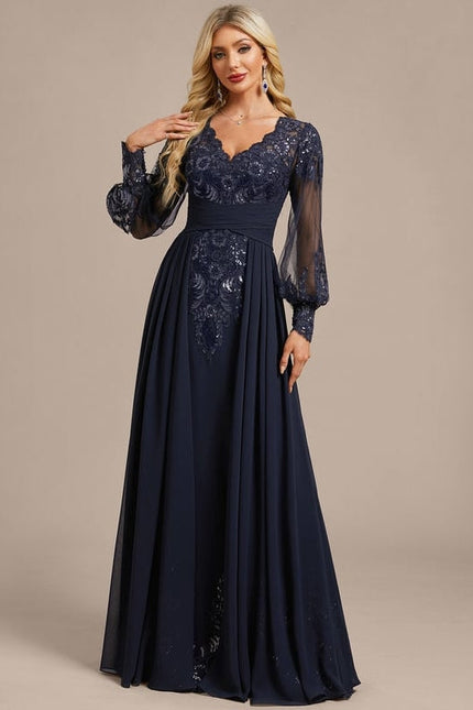 Robe de Soirée Vaporeuse Marine - gallery 3