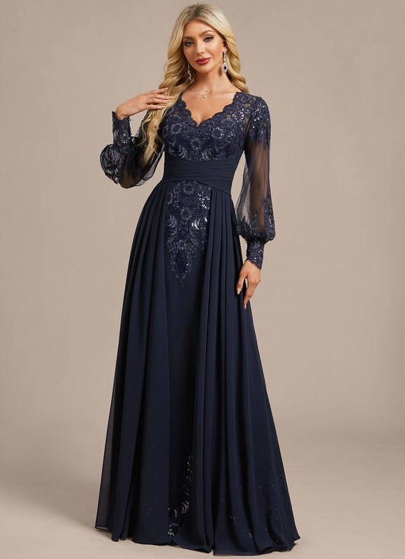 Robe de Soirée Vaporeuse Marine - gallery 3