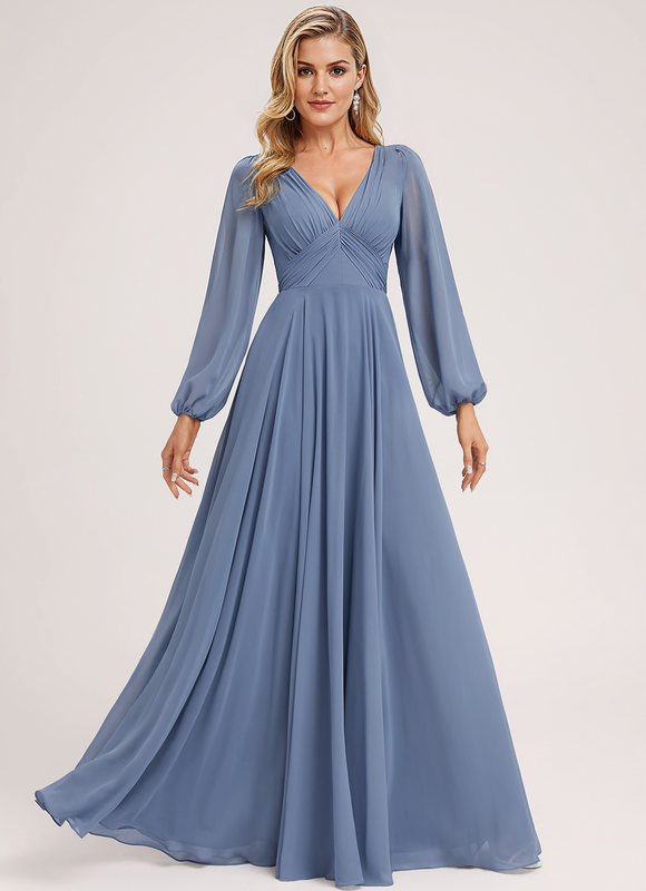 Robe de Soirée Mousseline Beige - gallery 3