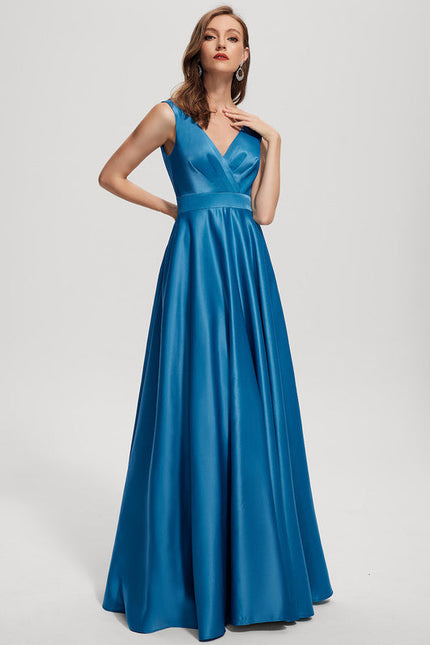 Robe de Soirée Satin Éclat Bleu - gallery 3