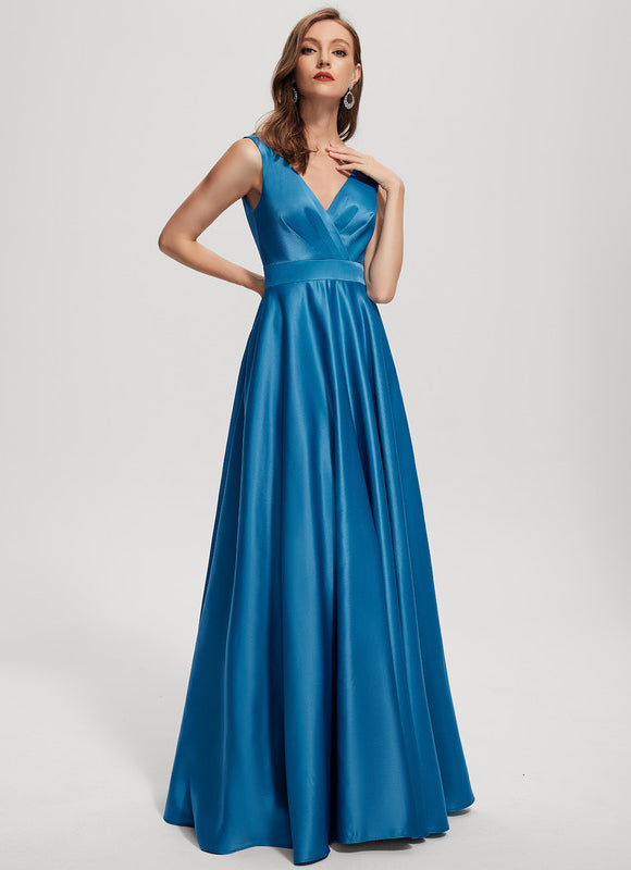 Robe de Soirée Satin Éclat Bleu - gallery 3