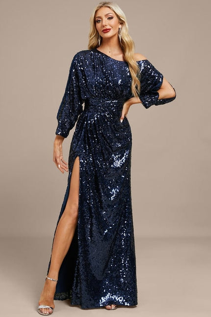 Robe de Soirée Pailletée Marine - gallery 1