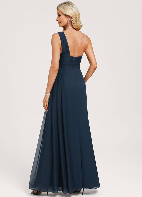 Robe de Soirée Longue Bleu Marine Décolletée Asymétrique - gallery 5