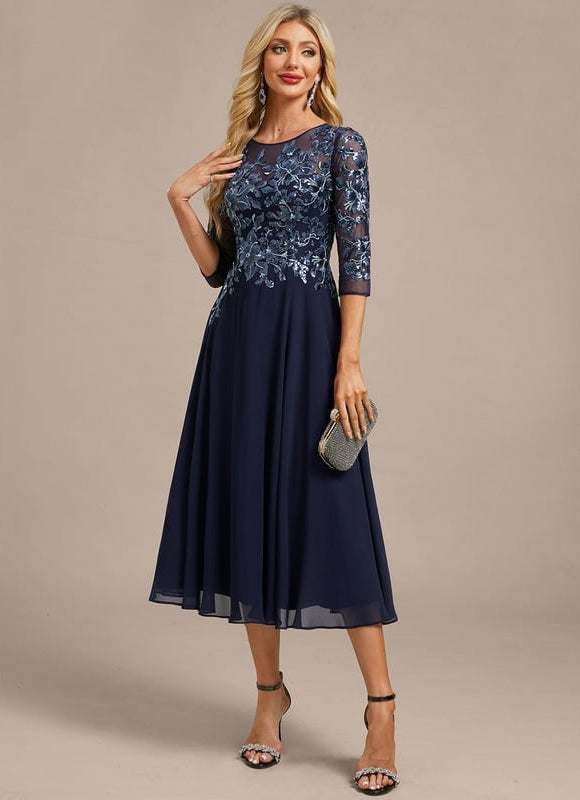 Robe de Soirée Élégance Marine Satinée - gallery 2