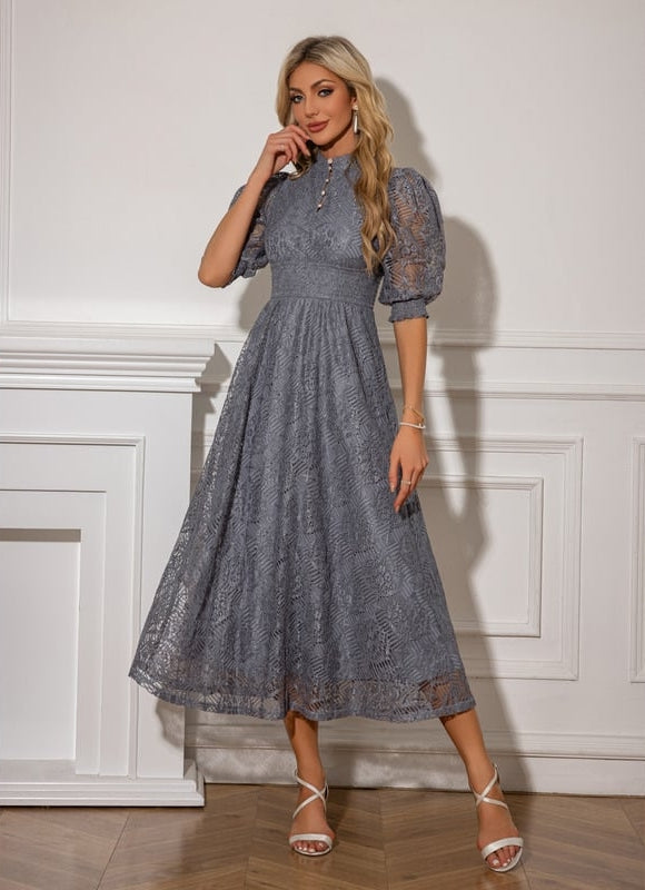 Robe de Soirée Dentelle Grise - gallery 5