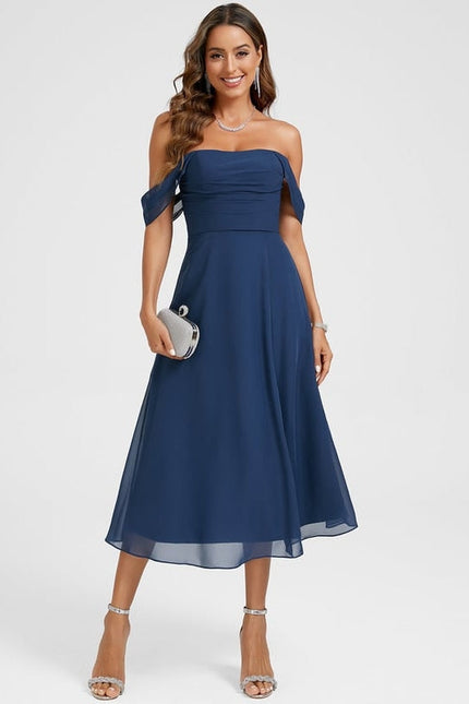 Robe de Soirée Mousseline Marine - gallery 2