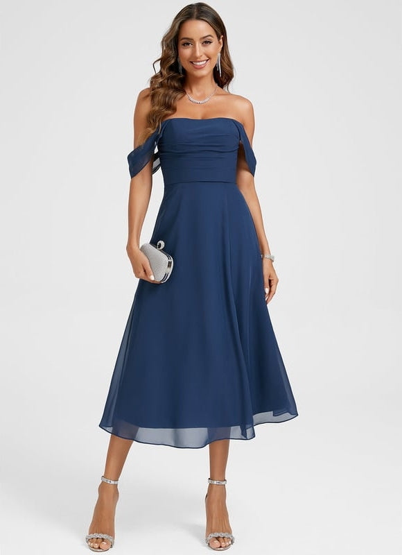 Robe de Soirée Mousseline Marine - gallery 2