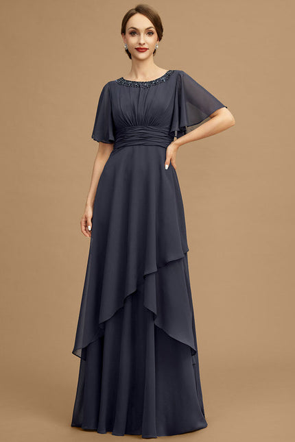 Robe de Soirée Longue Bleue De Cérémonie Plissée À Paillettes - gallery 5