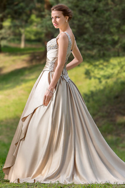 Robe de Soirée Satin Éclat Doré - gallery 2