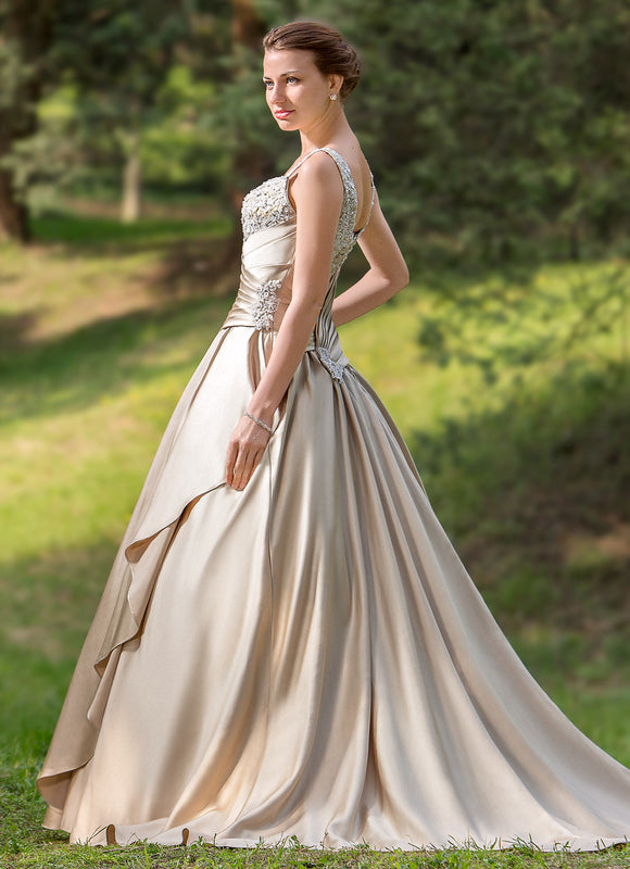 Robe de Soirée Satin Éclat Doré - gallery 2