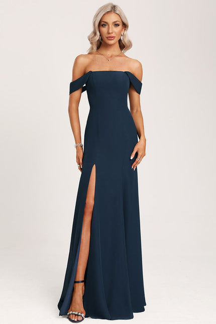 Robe de Soirée Longue Bleue Sirène Épaules Dénudées - gallery 1