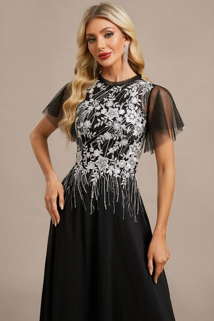 Robe de Soirée Noire Brodée - gallery 1