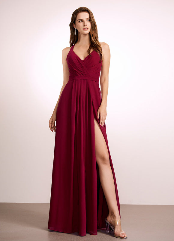 Robe de Soirée Mousseline Beige - gallery 1