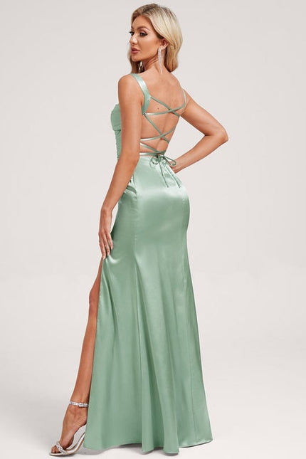 Robe de Soirée Satin Vert Deau - gallery 5