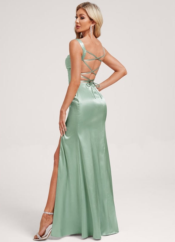 Robe de Soirée Satin Vert Deau - gallery 5