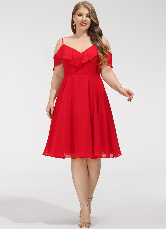 Robe De Soirée Mousseline Rouge - gallery 8