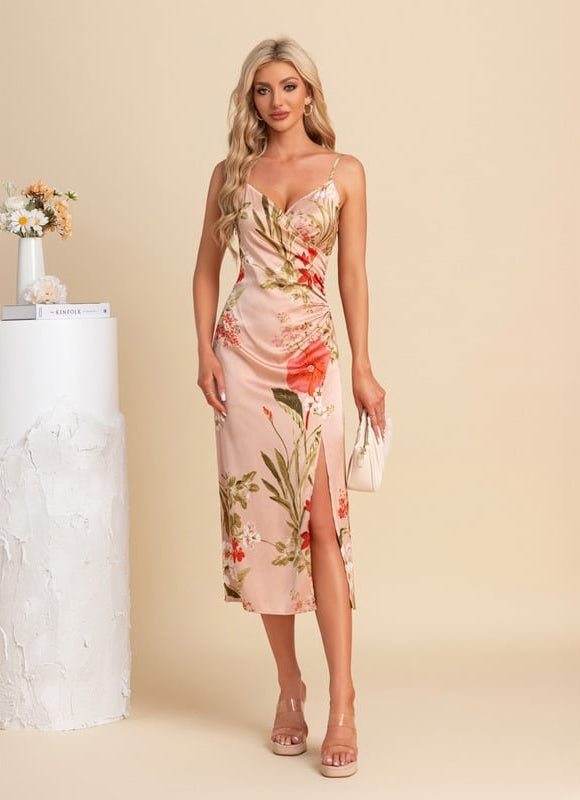 Robe de Soirée Satinée Fleurie