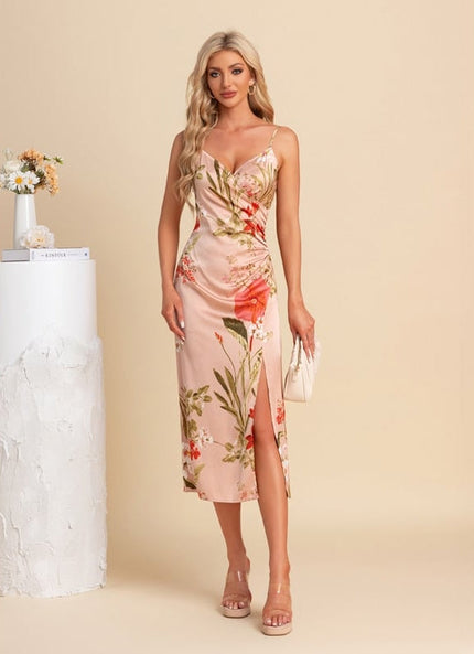 Robe de Soirée Satinée Fleurie
