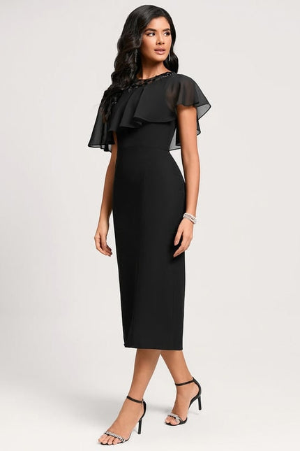 Robe de Soirée Noir Élégant Voile - gallery 3