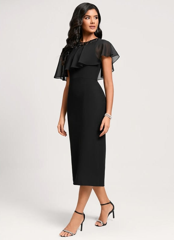 Robe de Soirée Noir Élégant Voile - gallery 3