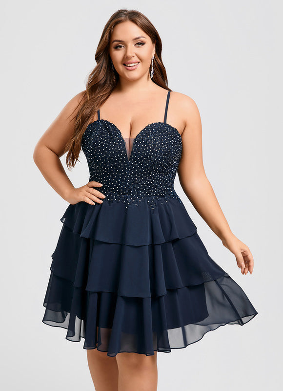 Robe de Soirée Longue Bleu Marine Dentelle Paillettes - gallery 9