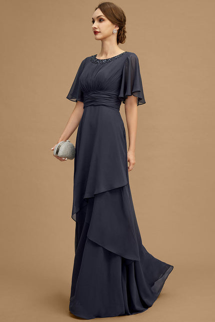 Robe de Soirée Longue Bleue De Cérémonie Plissée À Paillettes - gallery 4