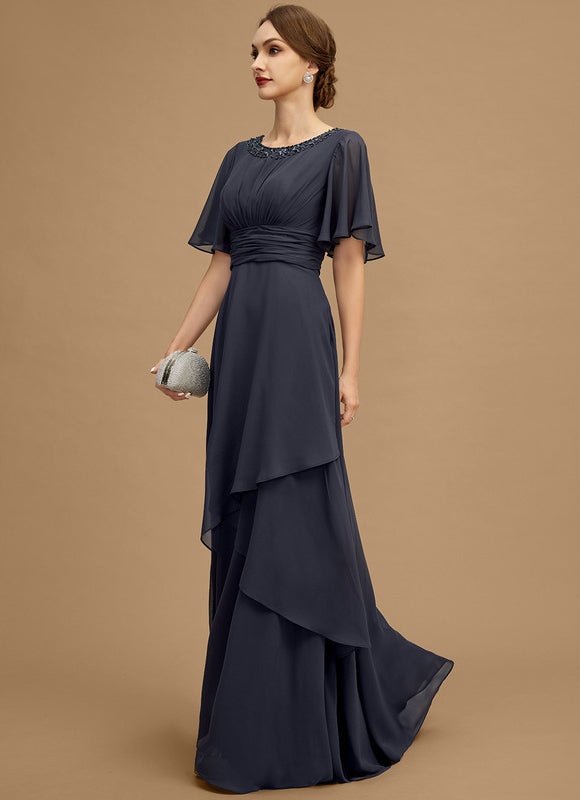 Robe de Soirée Longue Bleue De Cérémonie Plissée À Paillettes - gallery 4