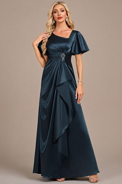 Robe de Soirée Satin Émeraude Drapée - gallery 2