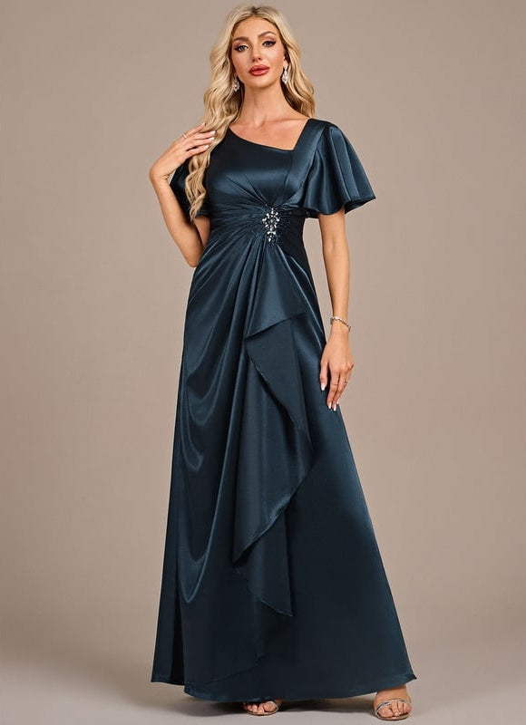 Robe de Soirée Satin Émeraude Drapée - gallery 2