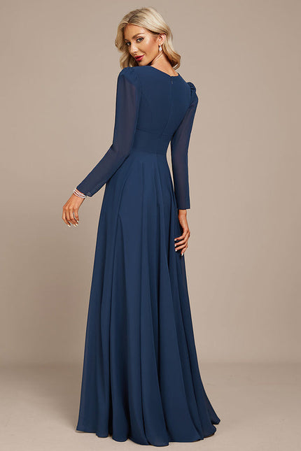 Robe Longue Bleue Mousseline Soirée - gallery 4