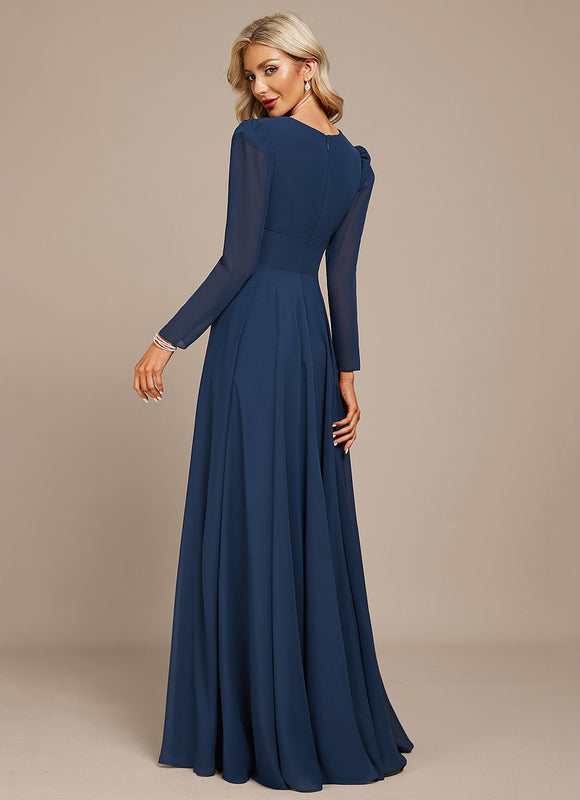 Robe Longue Bleue Mousseline Soirée - gallery 4