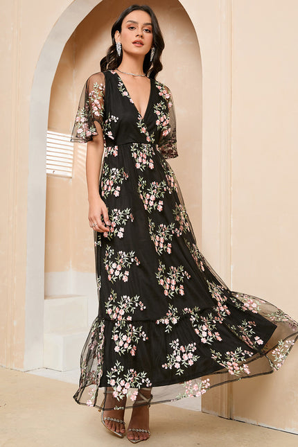 Robe de Soirée Fleur Noire Élégante - gallery 2