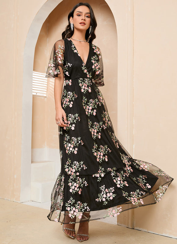 Robe de Soirée Fleur Noire Élégante - gallery 2