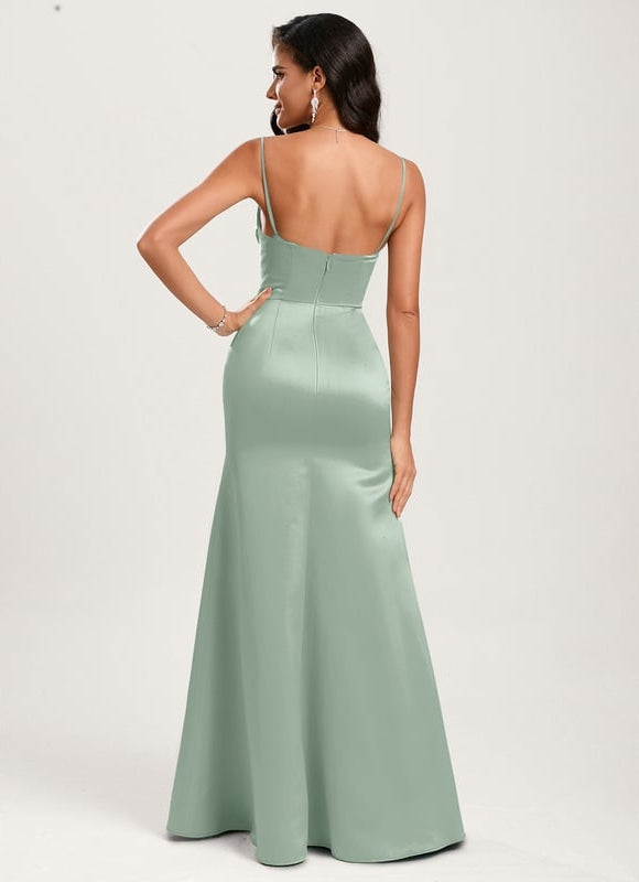 Robe de Soirée Satin Émeraude Lisse - gallery 6