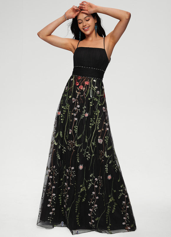 Robe de Soirée Élégance Florale Noir - gallery 1