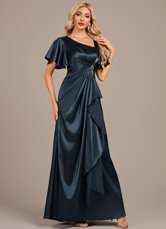 Robe de Soirée Satin Émeraude Drapée - gallery 4