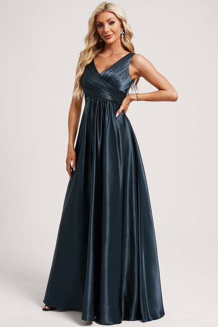 Robe de Soirée Satin Vert Pâle - gallery 1