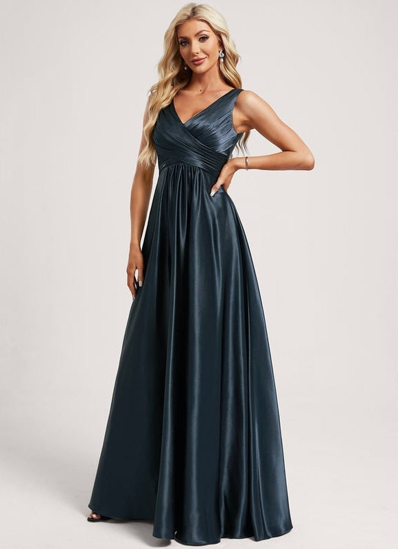 Robe de Soirée Satin Vert Pâle - gallery 1